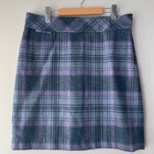 EDDIE BAUER Plaid Skirt Mini Pencil High Waisted Wool Blend Purple Blue 12P
